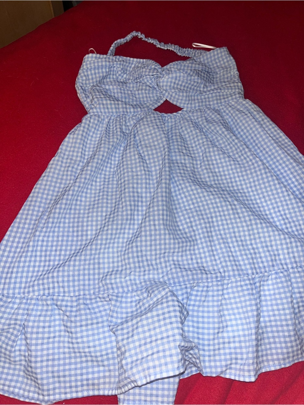 Cotton Candy Light Blue Gingham Halter Sundress